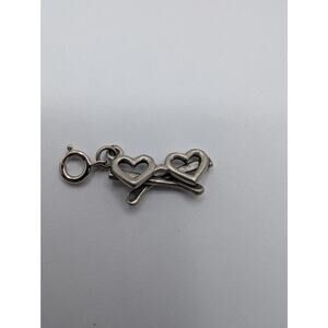 Silver Tone Double Heart Toggle Clasp Charm Spring Ring Fastener 2.9g free ship